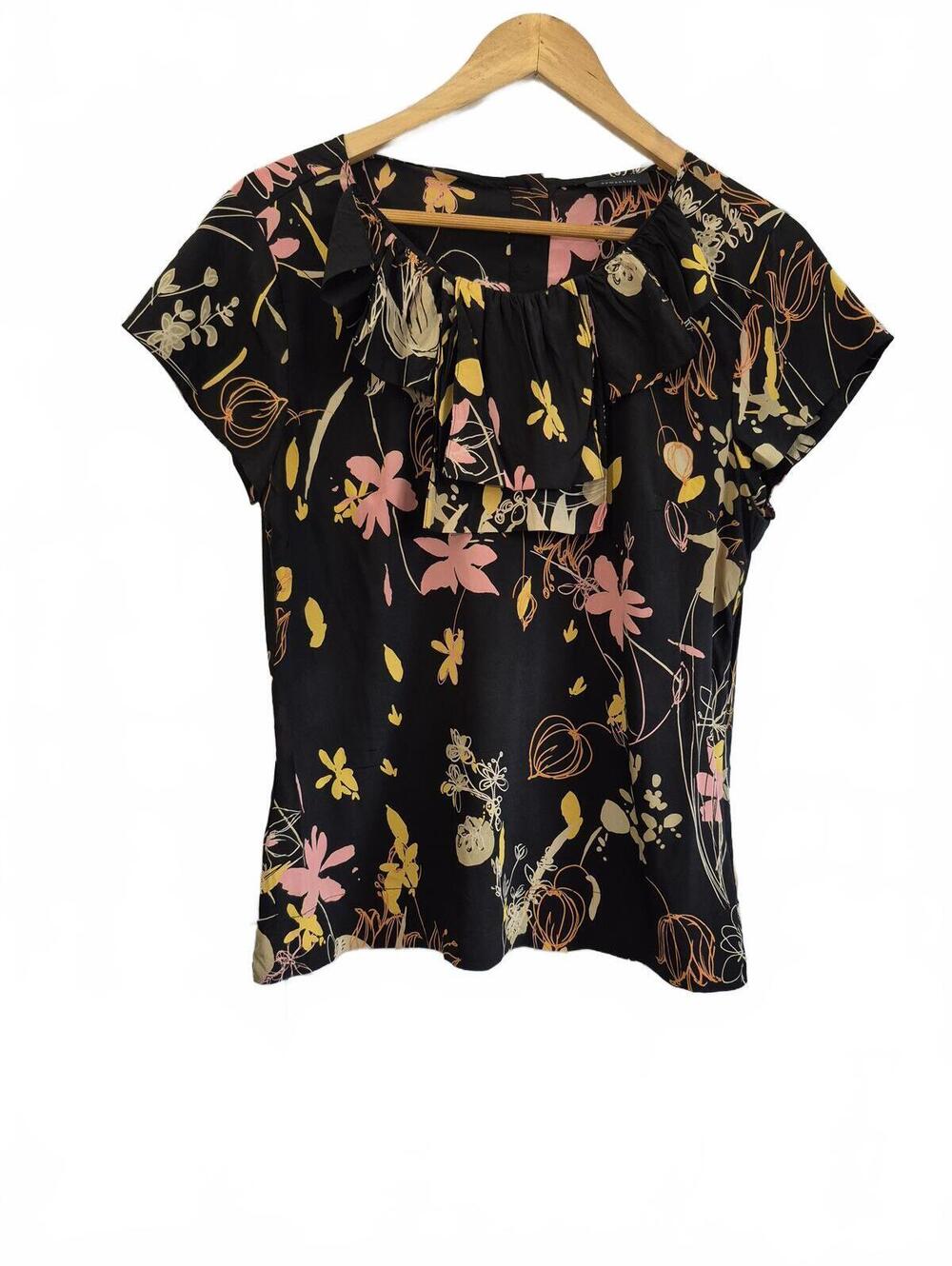 Semantiks Ladies Black Pink Beige Abstract Print Blouse Short Sleeve